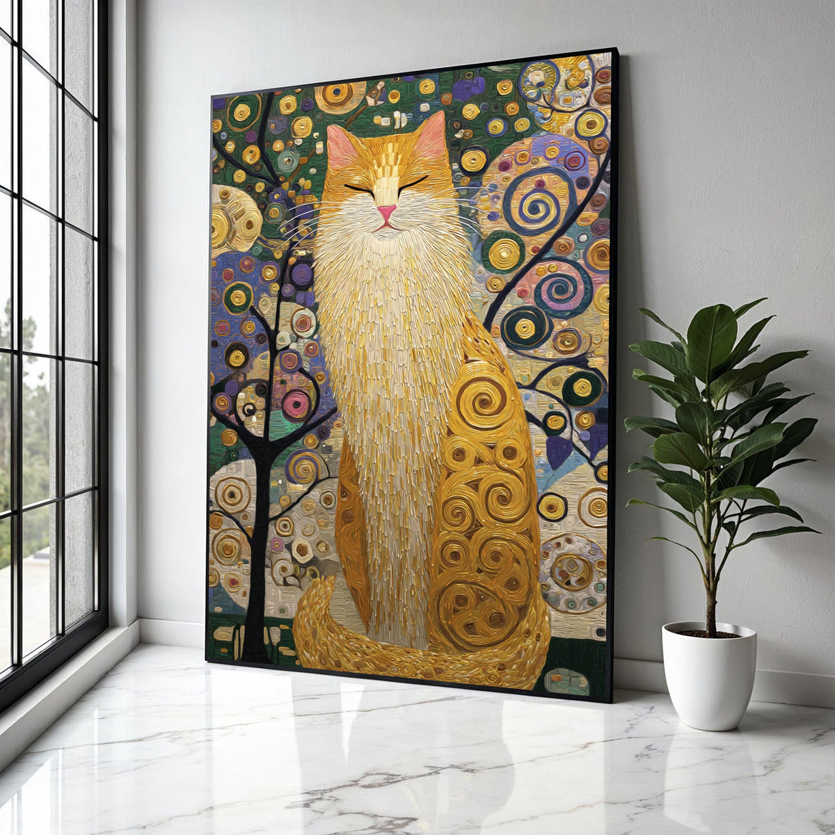 Abstract Cat Art Canvas, Whimsical Feline Wall Art, Colorful Swirl Pattern, Modern Animal Canvas, Home Decor Gift Art, Home Decor, Print
