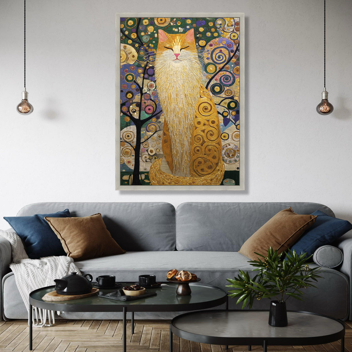 Abstract Cat Art Canvas, Whimsical Feline Wall Art, Colorful Swirl Pattern, Modern Animal Canvas, Home Decor Gift Art, Home Decor, Print