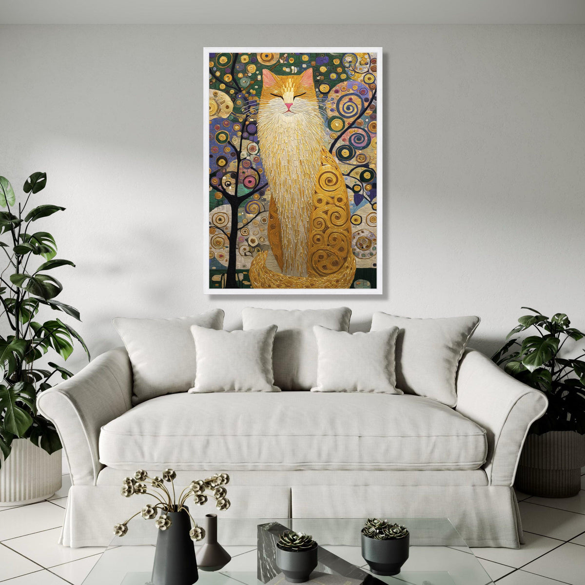 Abstract Cat Art Canvas, Whimsical Feline Wall Art, Colorful Swirl Pattern, Modern Animal Canvas, Home Decor Gift Art, Home Decor, Print