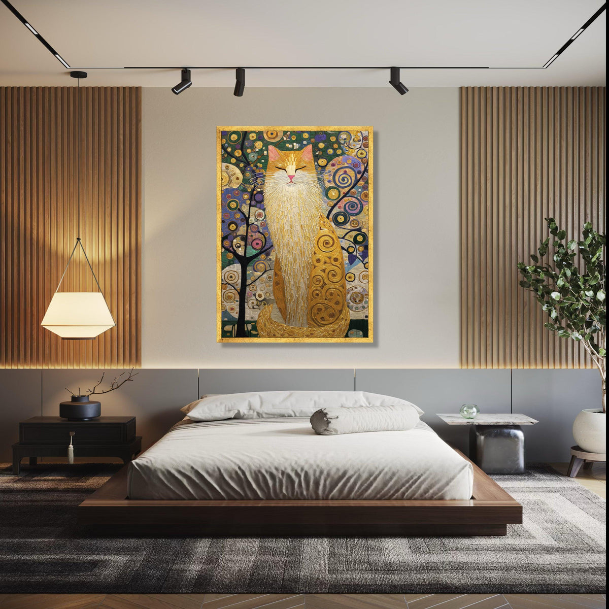 Abstract Cat Art Canvas, Whimsical Feline Wall Art, Colorful Swirl Pattern, Modern Animal Canvas, Home Decor Gift Art, Home Decor, Print