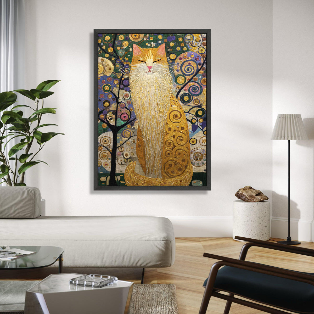 Abstract Cat Art Canvas, Whimsical Feline Wall Art, Colorful Swirl Pattern, Modern Animal Canvas, Home Decor Gift Art, Home Decor, Print
