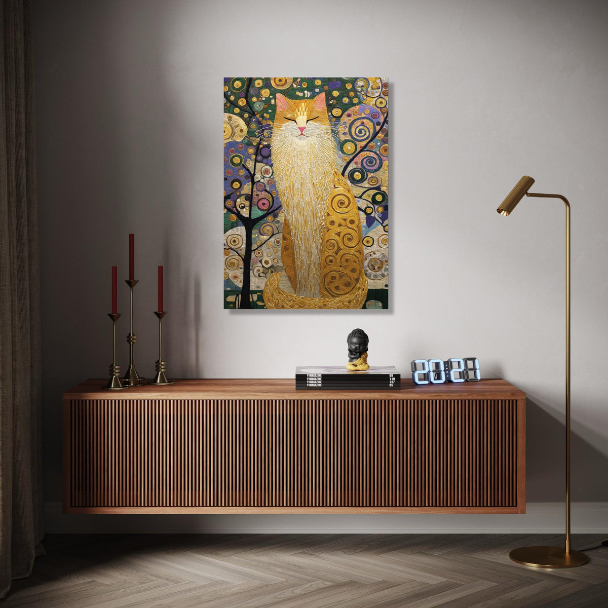 Abstract Cat Art Canvas, Whimsical Feline Wall Art, Colorful Swirl Pattern, Modern Animal Canvas, Home Decor Gift Art, Home Decor, Print
