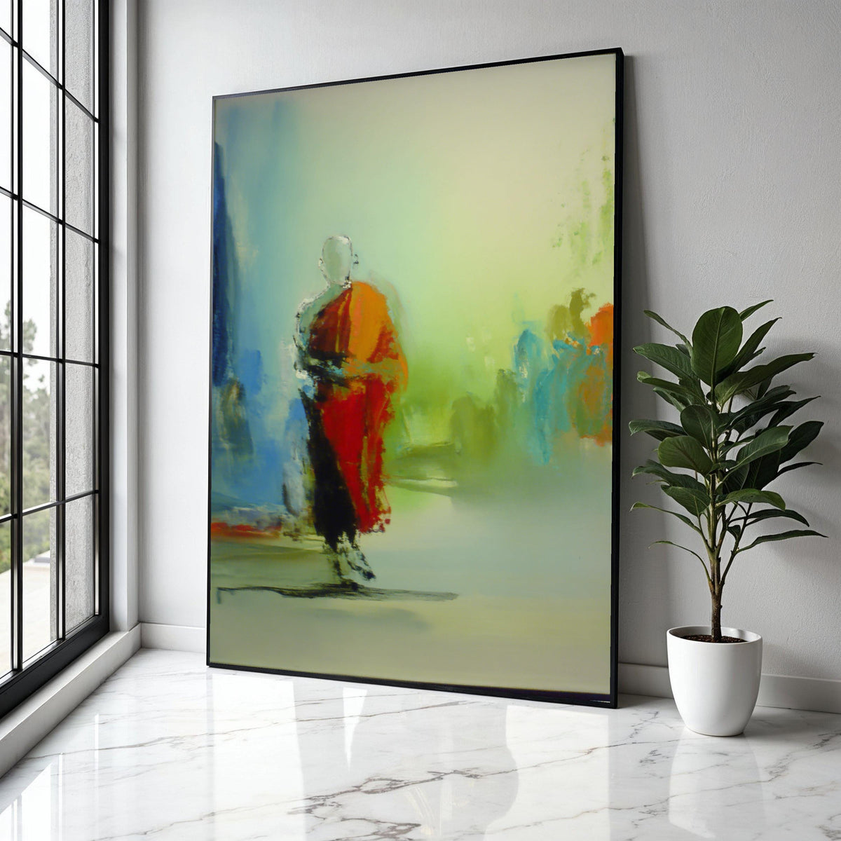 Abstract Buddha Monk Canvas, Spiritual Wall Art, Meditation Decor, Contemporary Painting, Zen Home Decoration Gift Art, Home Decor, Print
