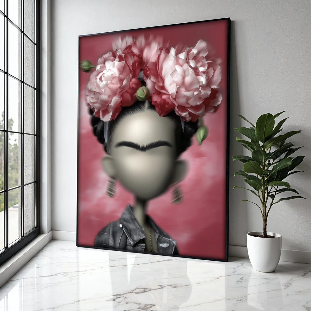 Modern Frida Kahlo Inspired Portrait Canvas, Floral Headpiece Wall Art, Contemporary Mexican Art Decor, Unique Gift Art, Home Decor, Print