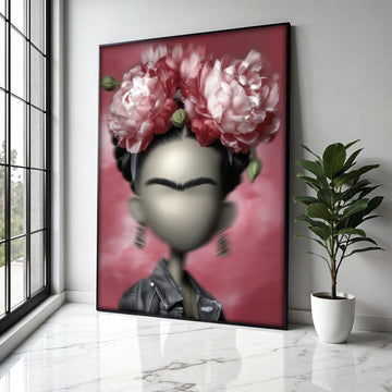 Modern Frida Kahlo Inspired Portrait Canvas, Floral Headpiece Wall Art, Contemporary Mexican Art Decor, Unique Gift Art, Home Decor, Print