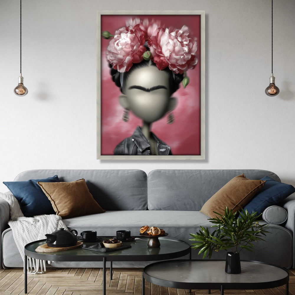 Modern Frida Kahlo Inspired Portrait Canvas, Floral Headpiece Wall Art, Contemporary Mexican Art Decor, Unique Gift Art, Home Decor, Print