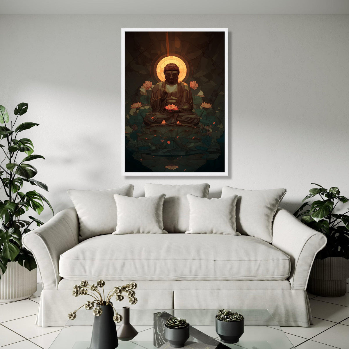 Serene Buddha Meditation Canvas, Lotus Flower Spiritual Wall Art, Calm Zen Home Decor, Tranquil Buddhist Canvas Gift Art, Home Decor, Print