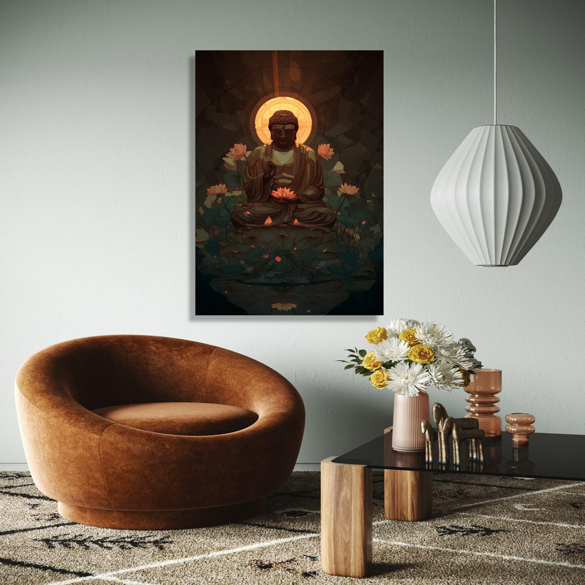Serene Buddha Meditation Canvas, Lotus Flower Spiritual Wall Art, Calm Zen Home Decor, Tranquil Buddhist Canvas Gift Art, Home Decor, Print