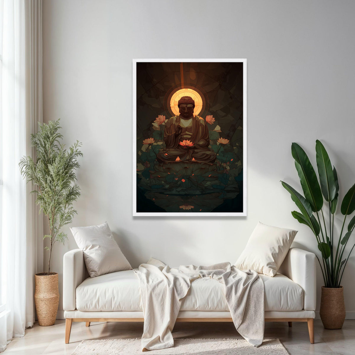 Serene Buddha Meditation Canvas, Lotus Flower Spiritual Wall Art, Calm Zen Home Decor, Tranquil Buddhist Canvas Gift Art, Home Decor, Print