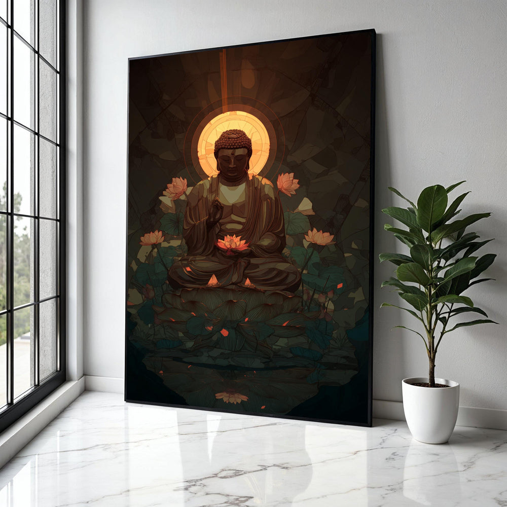 Serene Buddha Meditation Canvas, Lotus Flower Spiritual Wall Art, Calm Zen Home Decor, Tranquil Buddhist Canvas Gift Art, Home Decor, Print