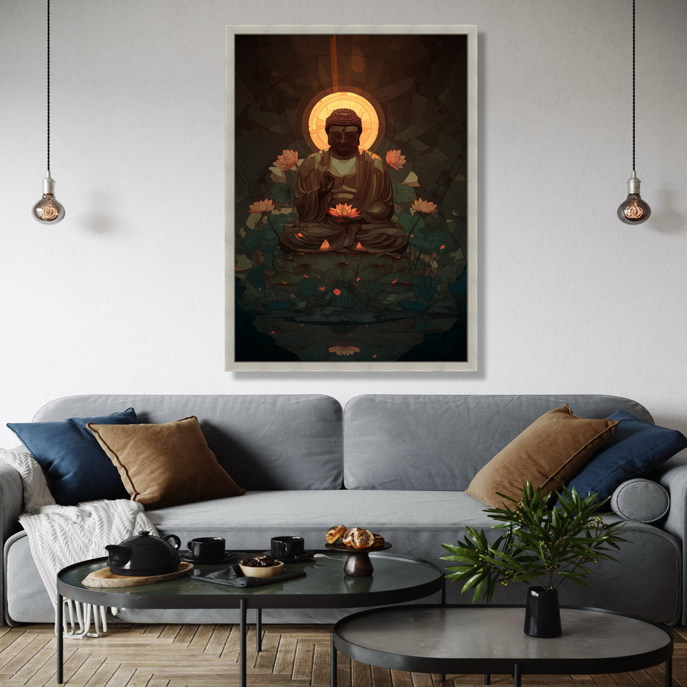 Serene Buddha Meditation Canvas, Lotus Flower Spiritual Wall Art, Calm Zen Home Decor, Tranquil Buddhist Canvas Gift Art, Home Decor, Print