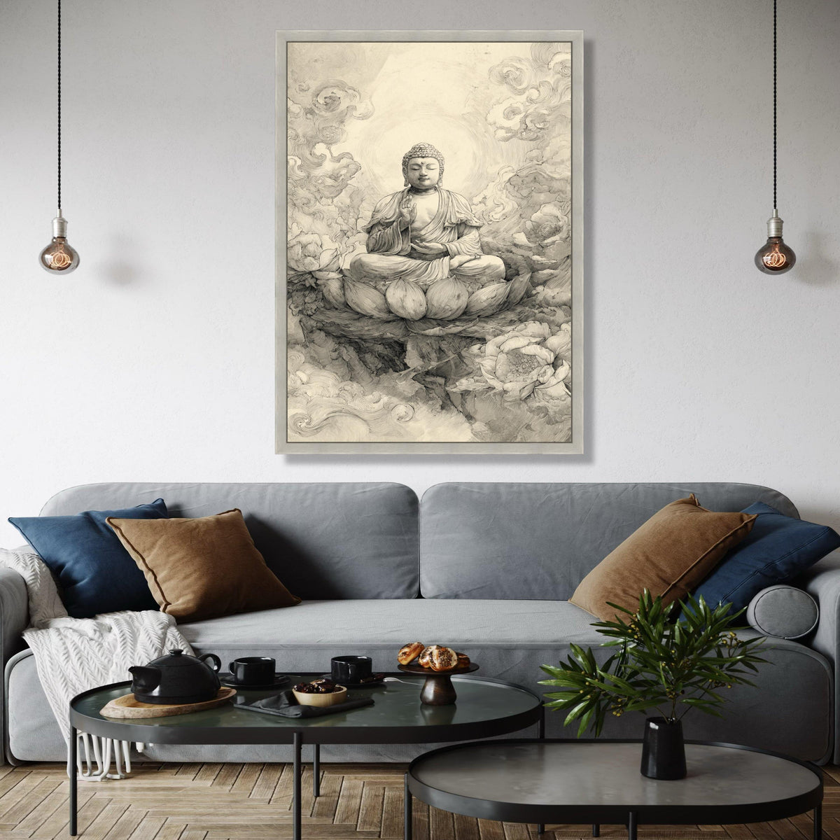 Serene Buddha Meditation Canvas, Zen Lotus Flower Wall Art, Spiritual Home Decor, Buddha Sketch Illustration, Gift Art, Home Decor, Print