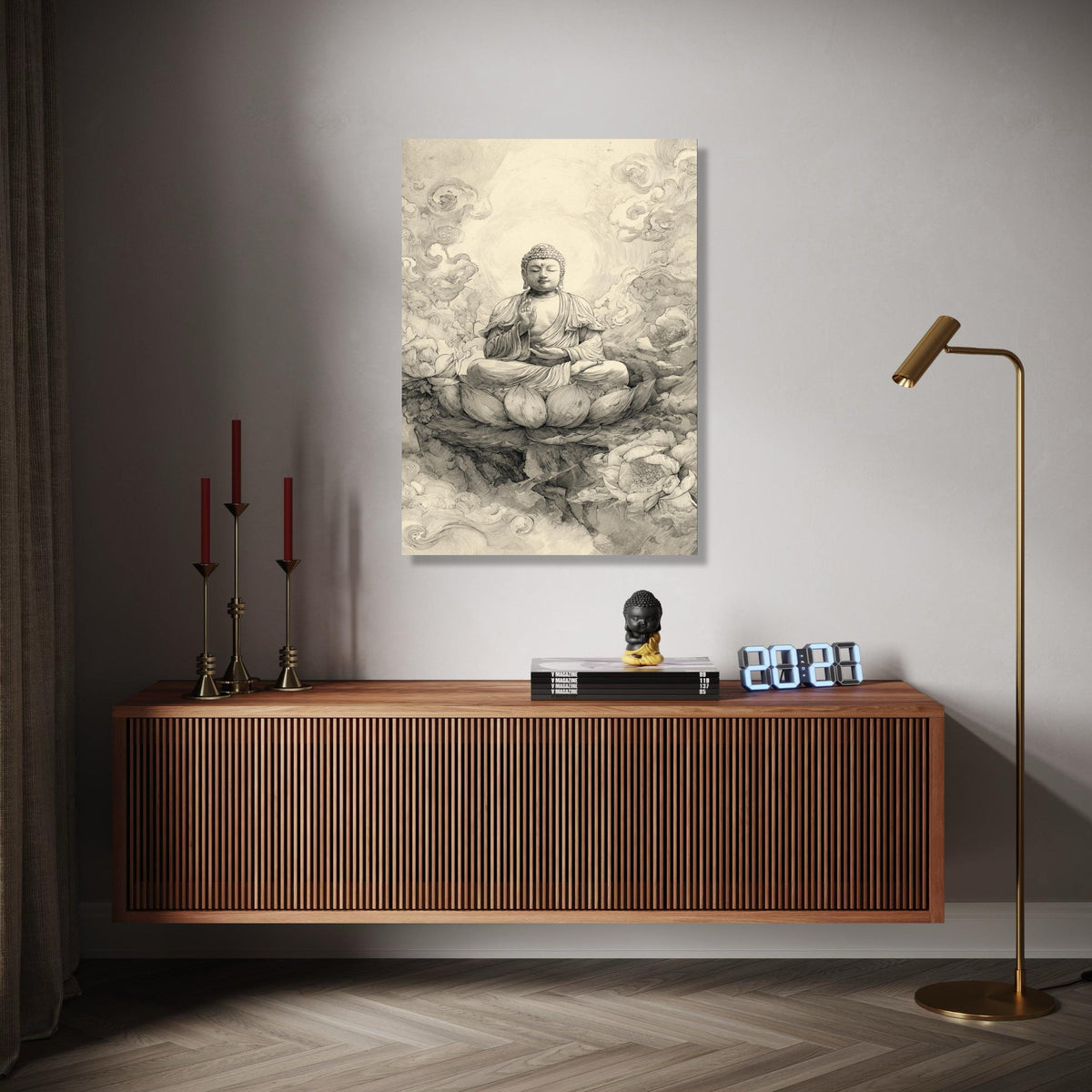 Serene Buddha Meditation Canvas, Zen Lotus Flower Wall Art, Spiritual Home Decor, Buddha Sketch Illustration, Gift Art, Home Decor, Print