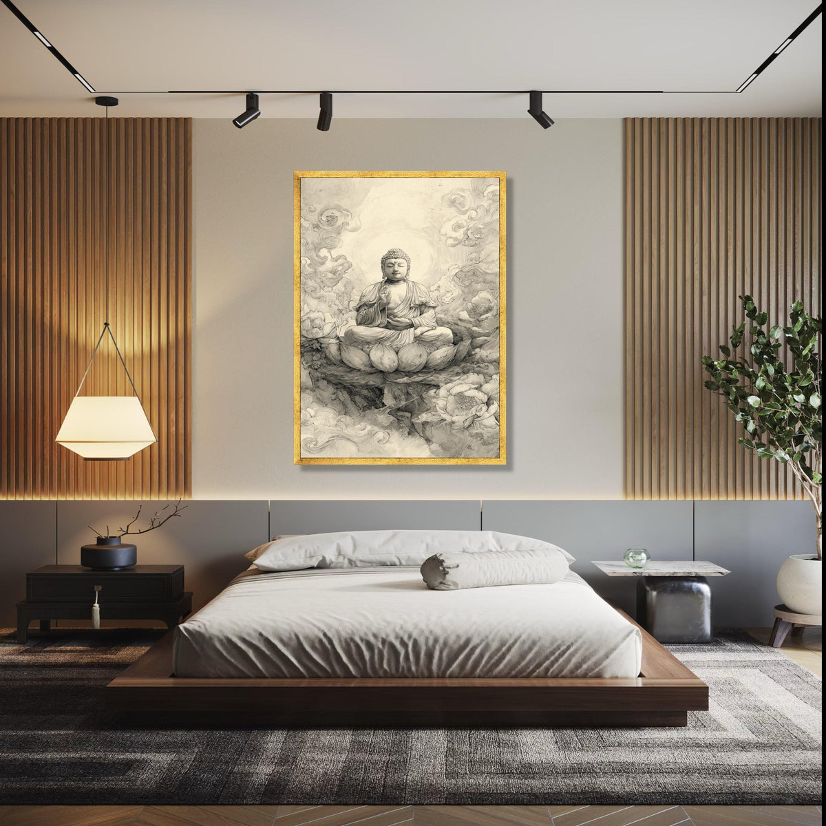 Serene Buddha Meditation Canvas, Zen Lotus Flower Wall Art, Spiritual Home Decor, Buddha Sketch Illustration, Gift Art, Home Decor, Print