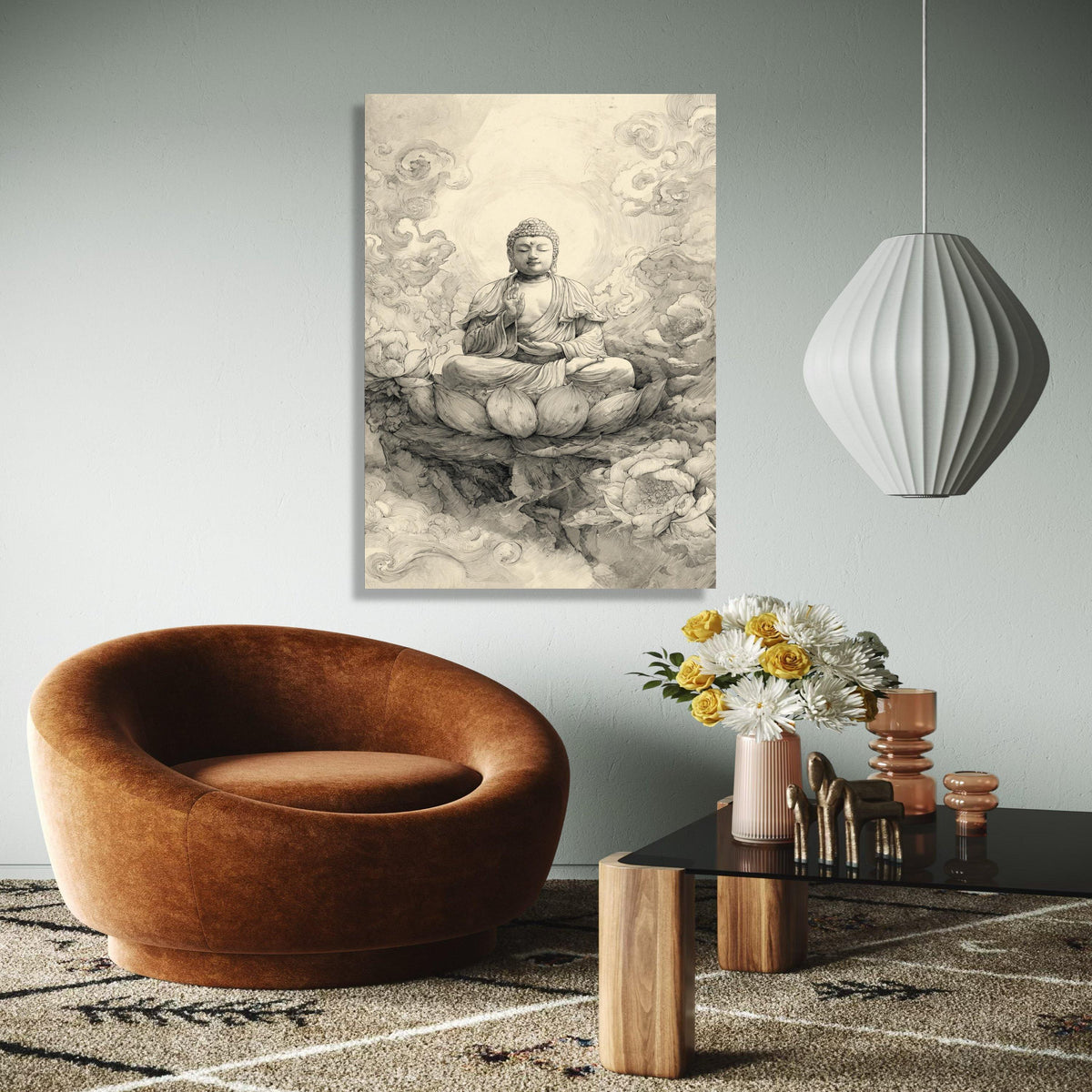 Serene Buddha Meditation Canvas, Zen Lotus Flower Wall Art, Spiritual Home Decor, Buddha Sketch Illustration, Gift Art, Home Decor, Print