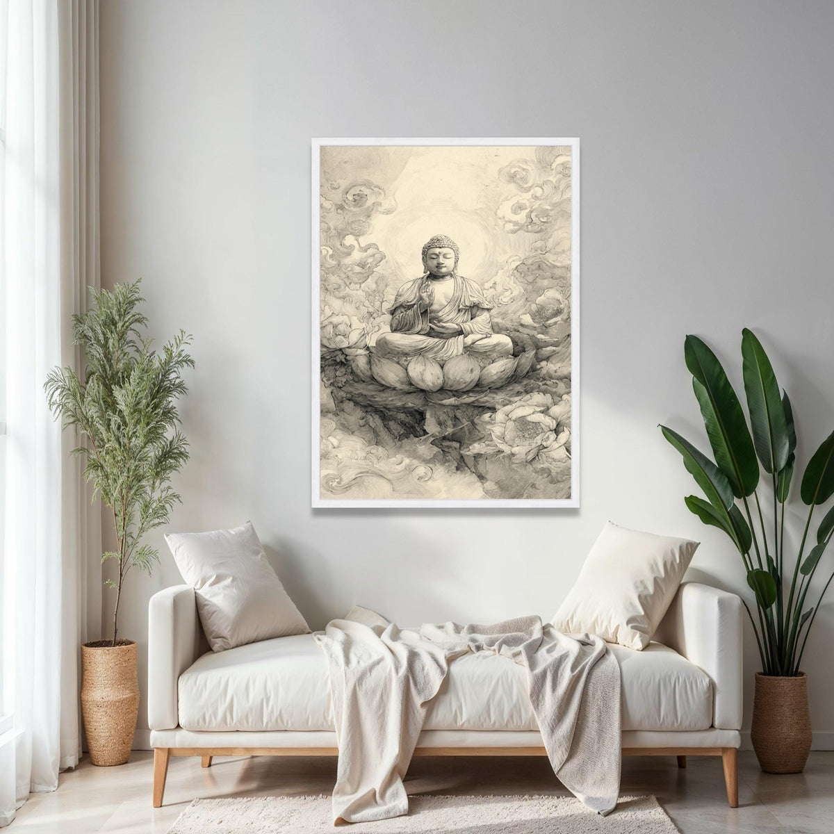 Serene Buddha Meditation Canvas, Zen Lotus Flower Wall Art, Spiritual Home Decor, Buddha Sketch Illustration, Gift Art, Home Decor, Print