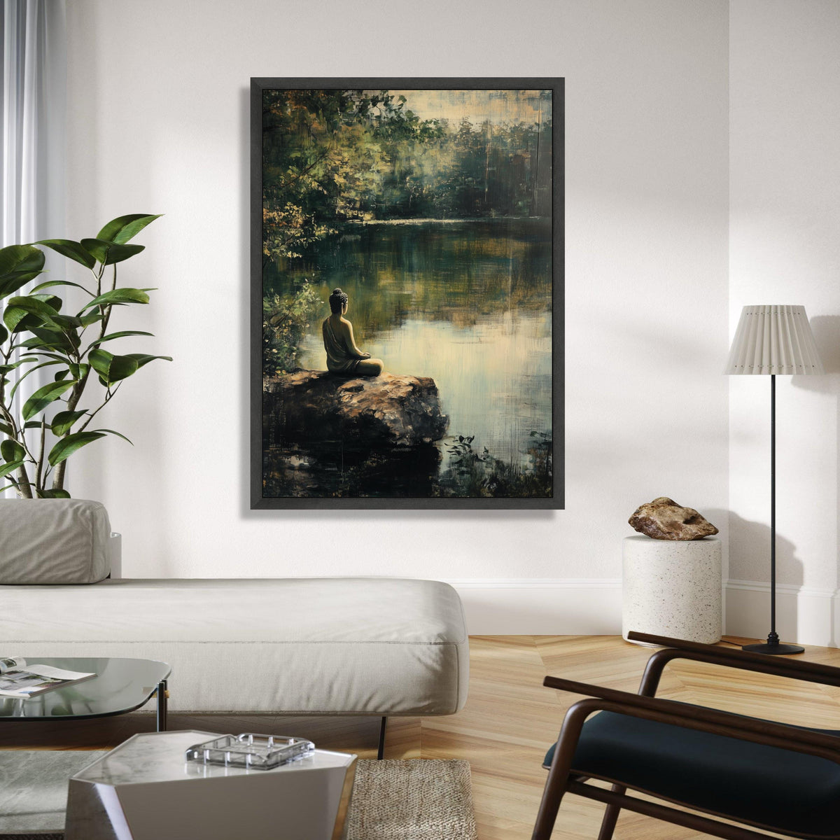 Tranquil Buddha Meditation Canvas, Serene Lake Scene Wall Art, Nature Calm Landscape Canvas, Mindfulness Home Gift Art, Home Decor, Print