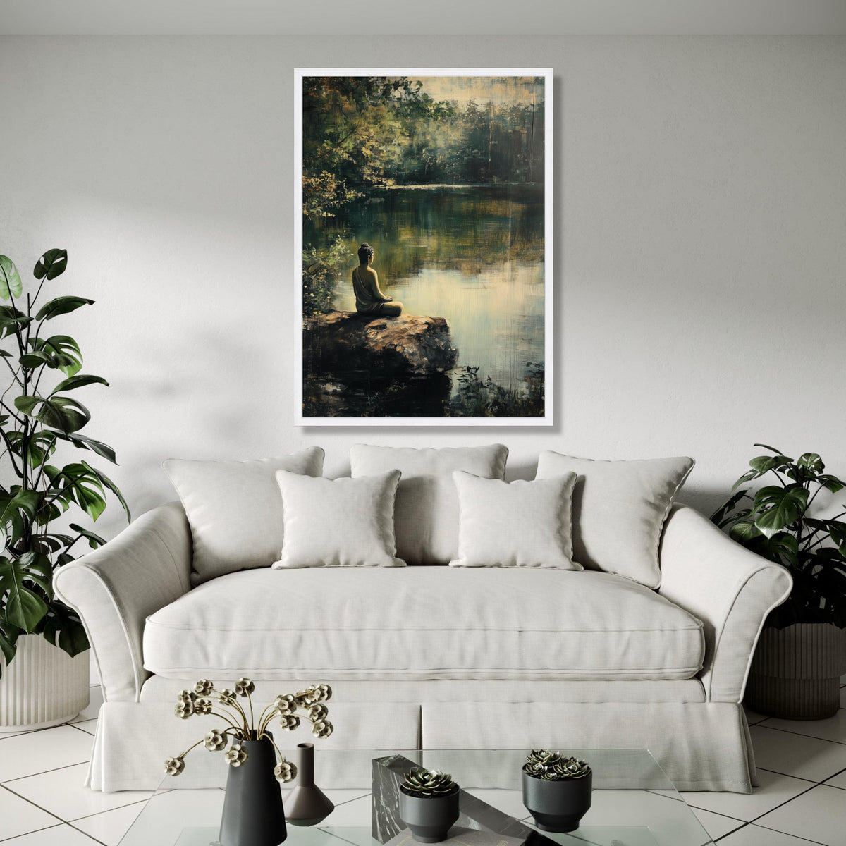 Tranquil Buddha Meditation Canvas, Serene Lake Scene Wall Art, Nature Calm Landscape Canvas, Mindfulness Home Gift Art, Home Decor, Print