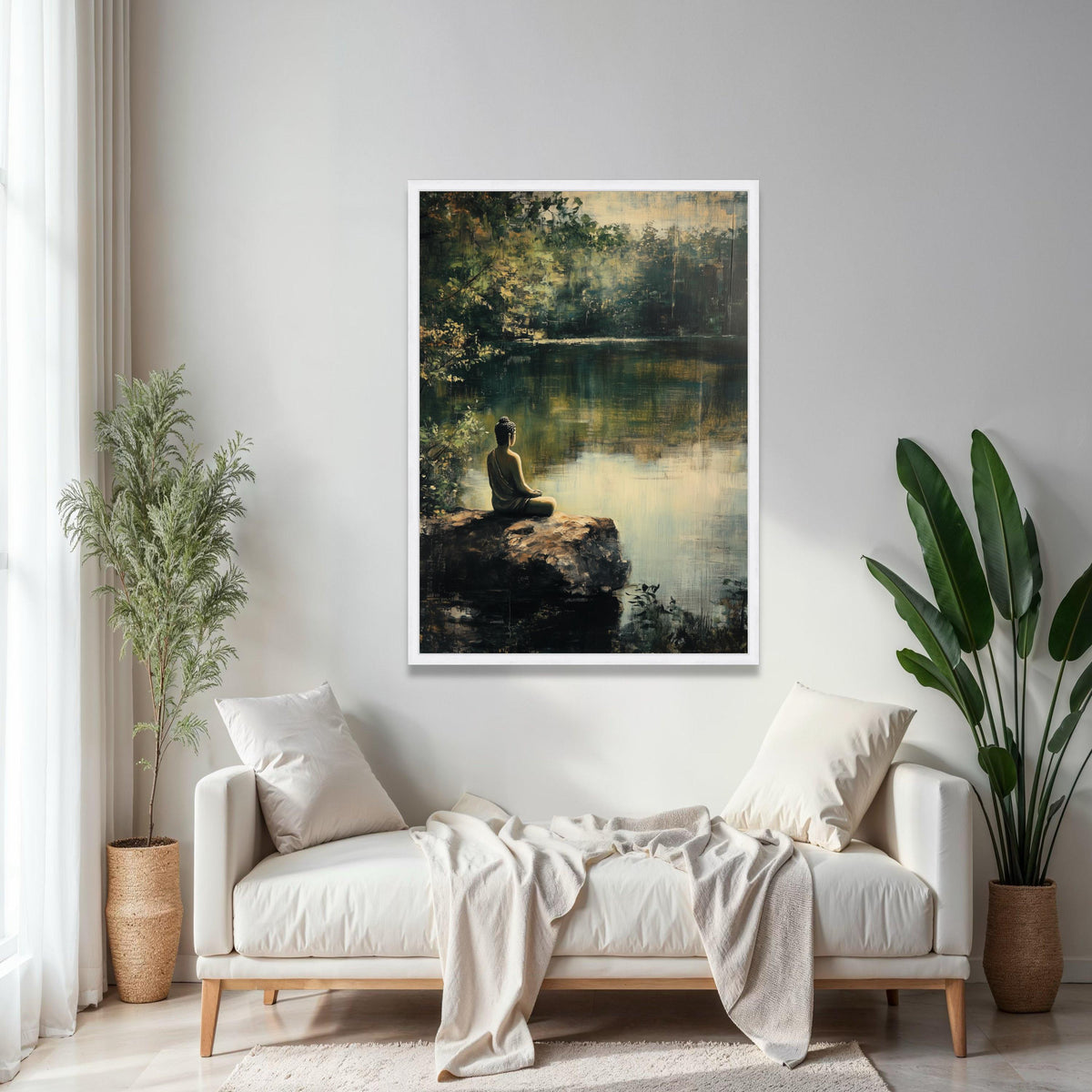 Tranquil Buddha Meditation Canvas, Serene Lake Scene Wall Art, Nature Calm Landscape Canvas, Mindfulness Home Gift Art, Home Decor, Print