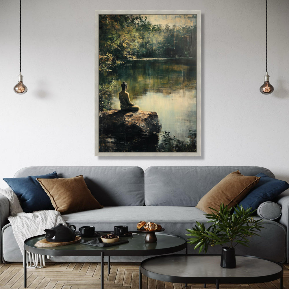 Tranquil Buddha Meditation Canvas, Serene Lake Scene Wall Art, Nature Calm Landscape Canvas, Mindfulness Home Gift Art, Home Decor, Print