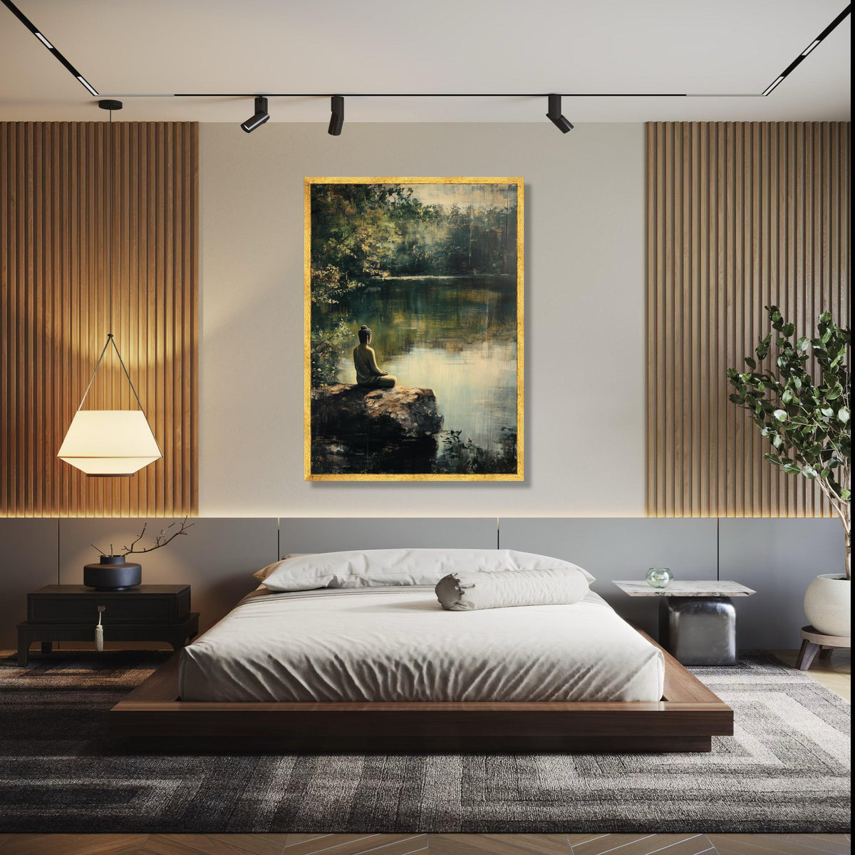 Tranquil Buddha Meditation Canvas, Serene Lake Scene Wall Art, Nature Calm Landscape Canvas, Mindfulness Home Gift Art, Home Decor, Print