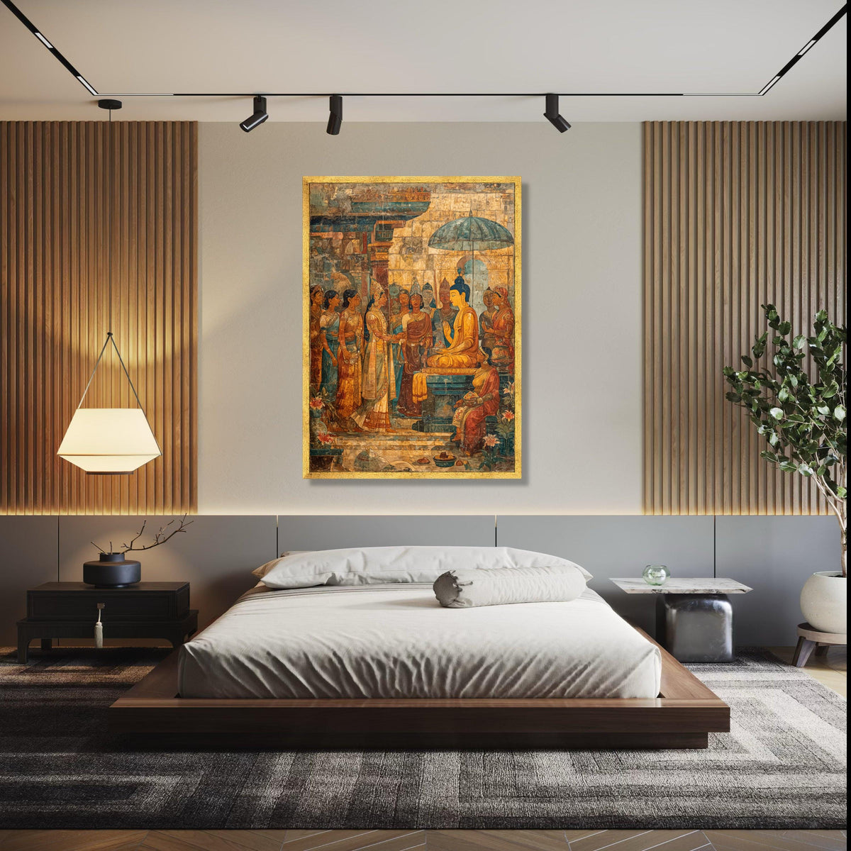 Ancient Buddhist Mural Canvas Wall Art, South Asian Historical Painting, Spiritual Home Décor, Meditation Room Gift Art, Home Decor, Print