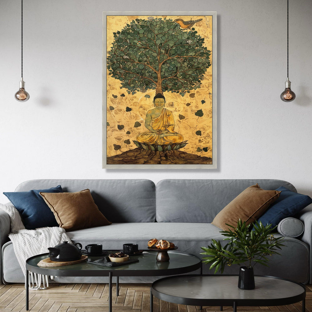 Buddha Meditation Canvas, Bodhi Tree Wall Art, Spiritual Zen Decor, Mindfulness Canvas Print, Sacred Tree of Gift Art, Home Decor, Print