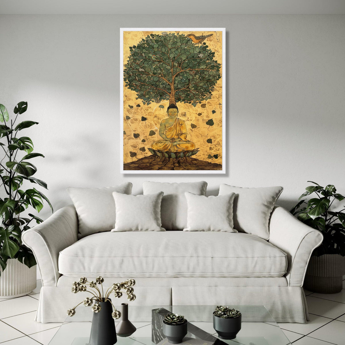 Buddha Meditation Canvas, Bodhi Tree Wall Art, Spiritual Zen Decor, Mindfulness Canvas Print, Sacred Tree of Gift Art, Home Decor, Print