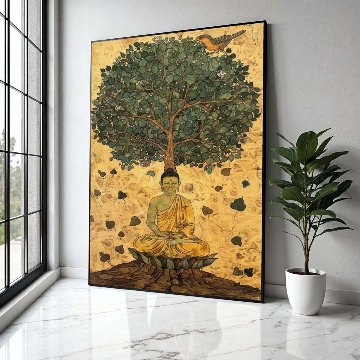 Buddha Meditation Canvas, Bodhi Tree Wall Art, Spiritual Zen Decor, Mindfulness Canvas Print, Sacred Tree of Gift Art, Home Decor, Print