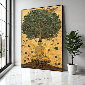 Buddha Meditation Canvas, Bodhi Tree Wall Art, Spiritual Zen Decor, Mindfulness Canvas Print, Sacred Tree of Gift Art, Home Decor, Print