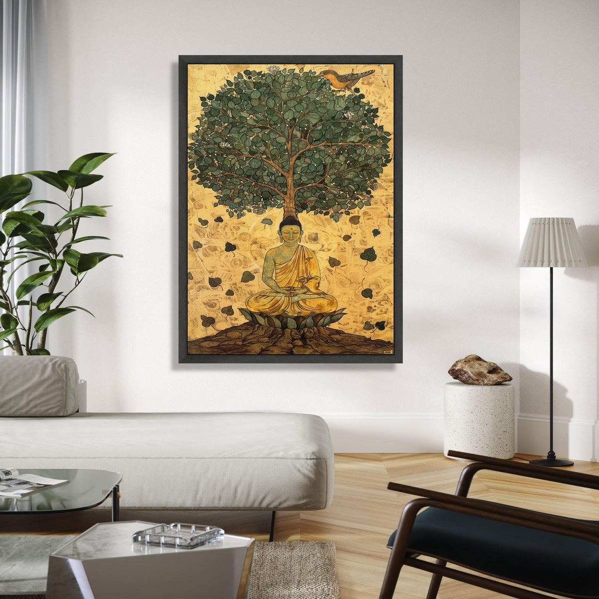 Buddha Meditation Canvas, Bodhi Tree Wall Art, Spiritual Zen Decor, Mindfulness Canvas Print, Sacred Tree of Gift Art, Home Decor, Print