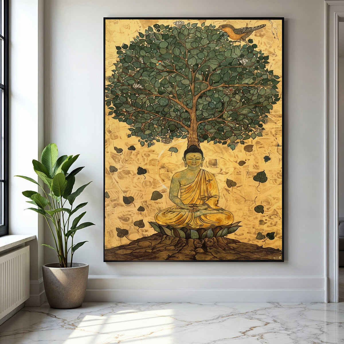 Buddha Meditation Canvas, Bodhi Tree Wall Art, Spiritual Zen Decor, Mindfulness Canvas Print, Sacred Tree of Gift Art, Home Decor, Print