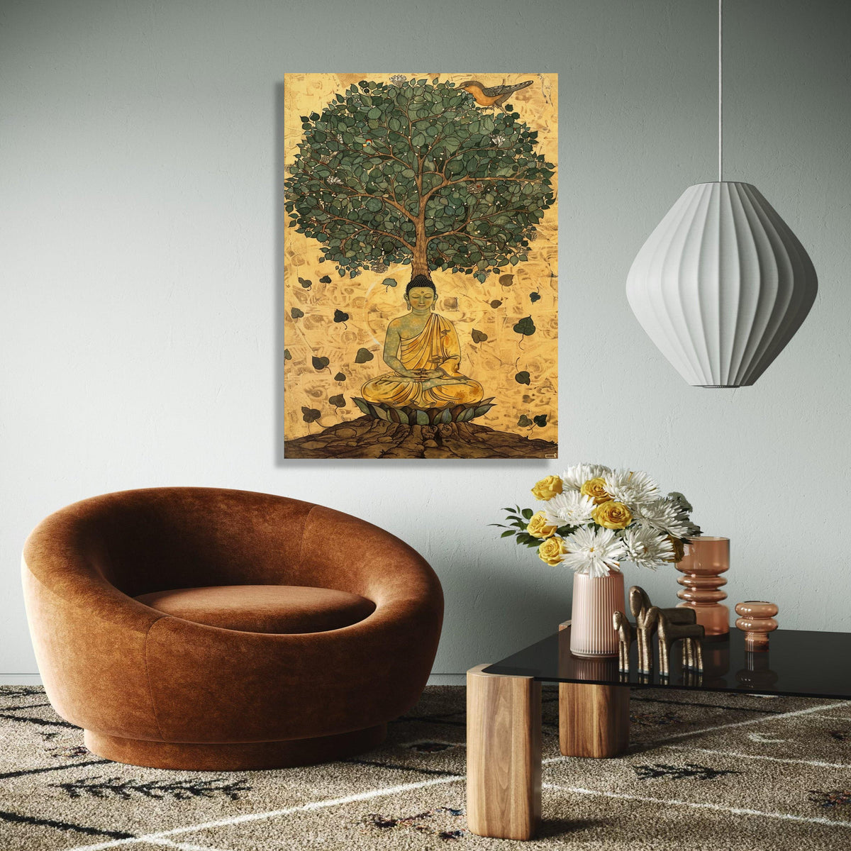 Buddha Meditation Canvas, Bodhi Tree Wall Art, Spiritual Zen Decor, Mindfulness Canvas Print, Sacred Tree of Gift Art, Home Decor, Print