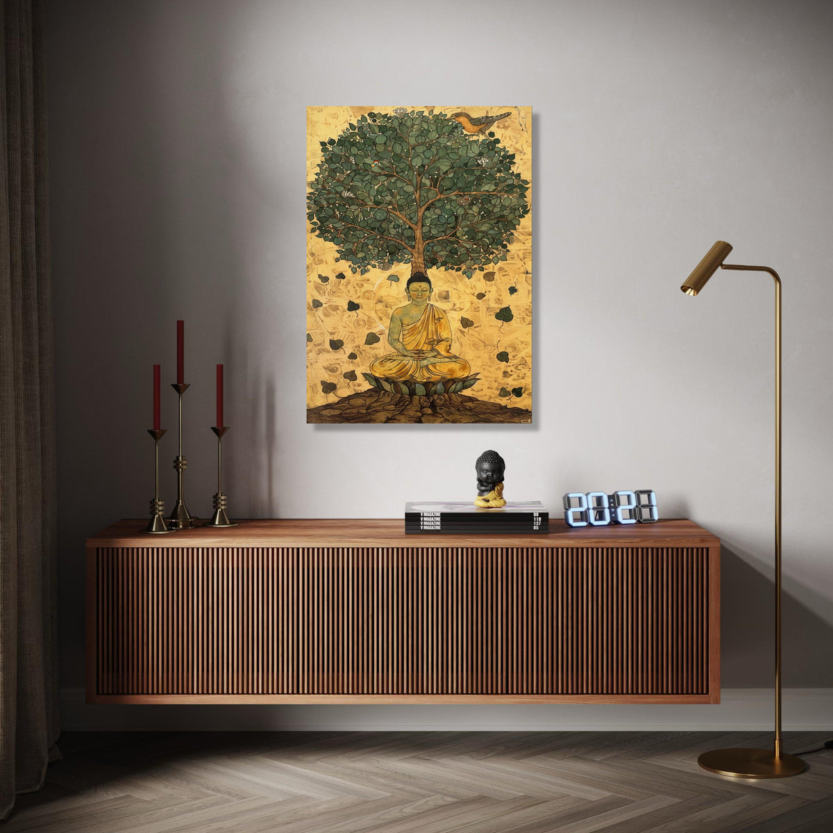Buddha Meditation Canvas, Bodhi Tree Wall Art, Spiritual Zen Decor, Mindfulness Canvas Print, Sacred Tree of Gift Art, Home Decor, Print