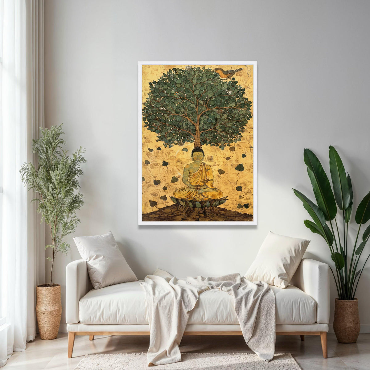 Buddha Meditation Canvas, Bodhi Tree Wall Art, Spiritual Zen Decor, Mindfulness Canvas Print, Sacred Tree of Gift Art, Home Decor, Print
