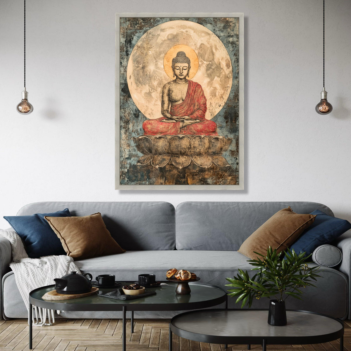 Serene Buddha Meditation Canvas, Spiritual Wall Art, Lotus Seat Painting, Zen Decor, Mindfulness Art, Peaceful Gift Art, Home Decor, Print