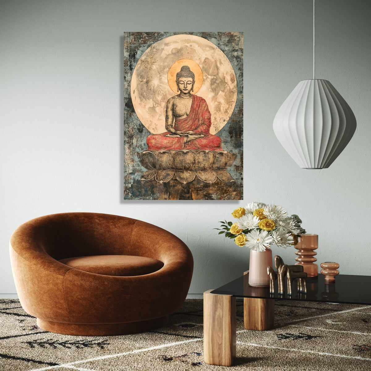 Serene Buddha Meditation Canvas, Spiritual Wall Art, Lotus Seat Painting, Zen Decor, Mindfulness Art, Peaceful Gift Art, Home Decor, Print