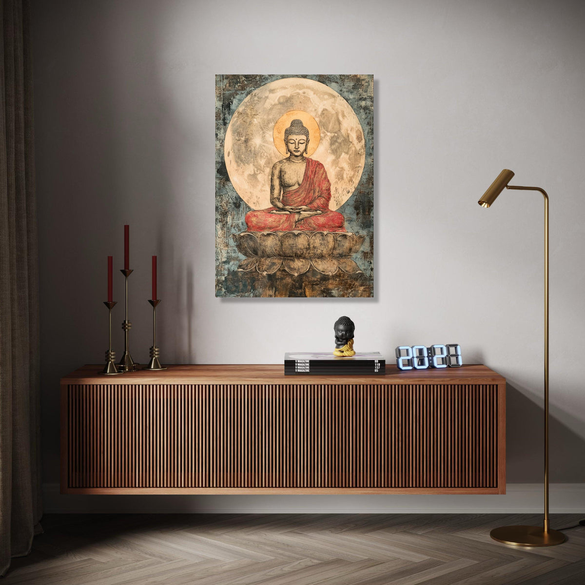Serene Buddha Meditation Canvas, Spiritual Wall Art, Lotus Seat Painting, Zen Decor, Mindfulness Art, Peaceful Gift Art, Home Decor, Print
