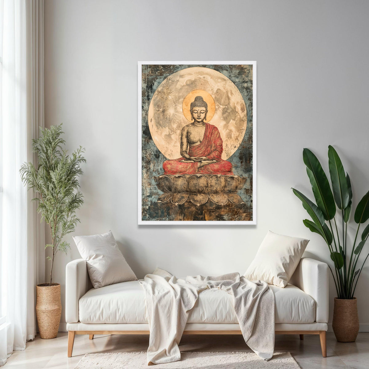 Serene Buddha Meditation Canvas, Spiritual Wall Art, Lotus Seat Painting, Zen Decor, Mindfulness Art, Peaceful Gift Art, Home Decor, Print