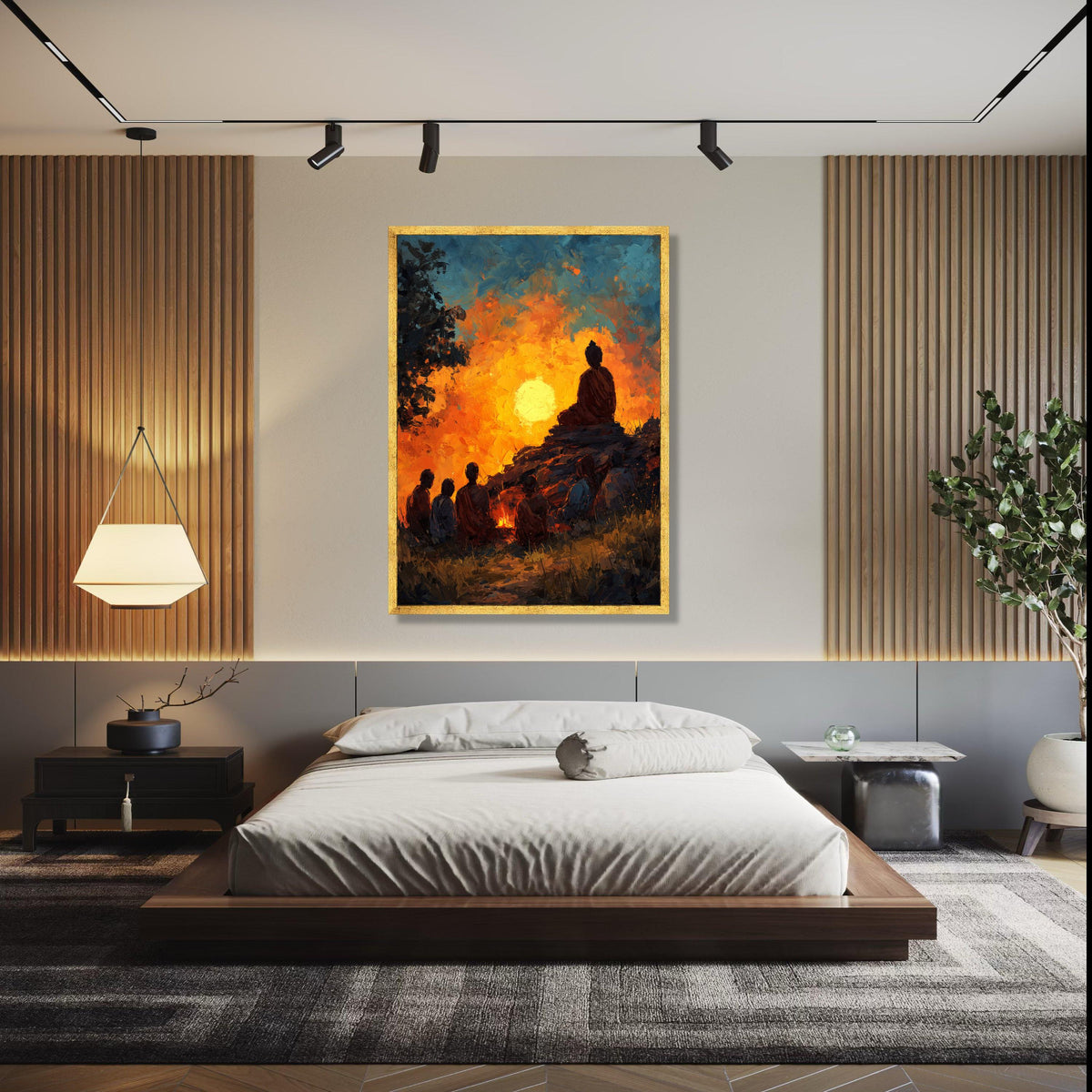 Meditative Monk Silhouette at Sunset, Spiritual Canvas Wall Art, Tranquil Nature Scene, Zen Buddhist Art, Gift Art, Home Decor, Print