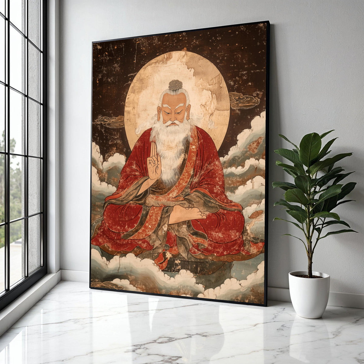 Ancient Taoist Sage Meditation Canvas, Vintage Spiritual Wall Art, Asian Zen Decor, Traditional Oriental Gift Art, Home Decor, Print
