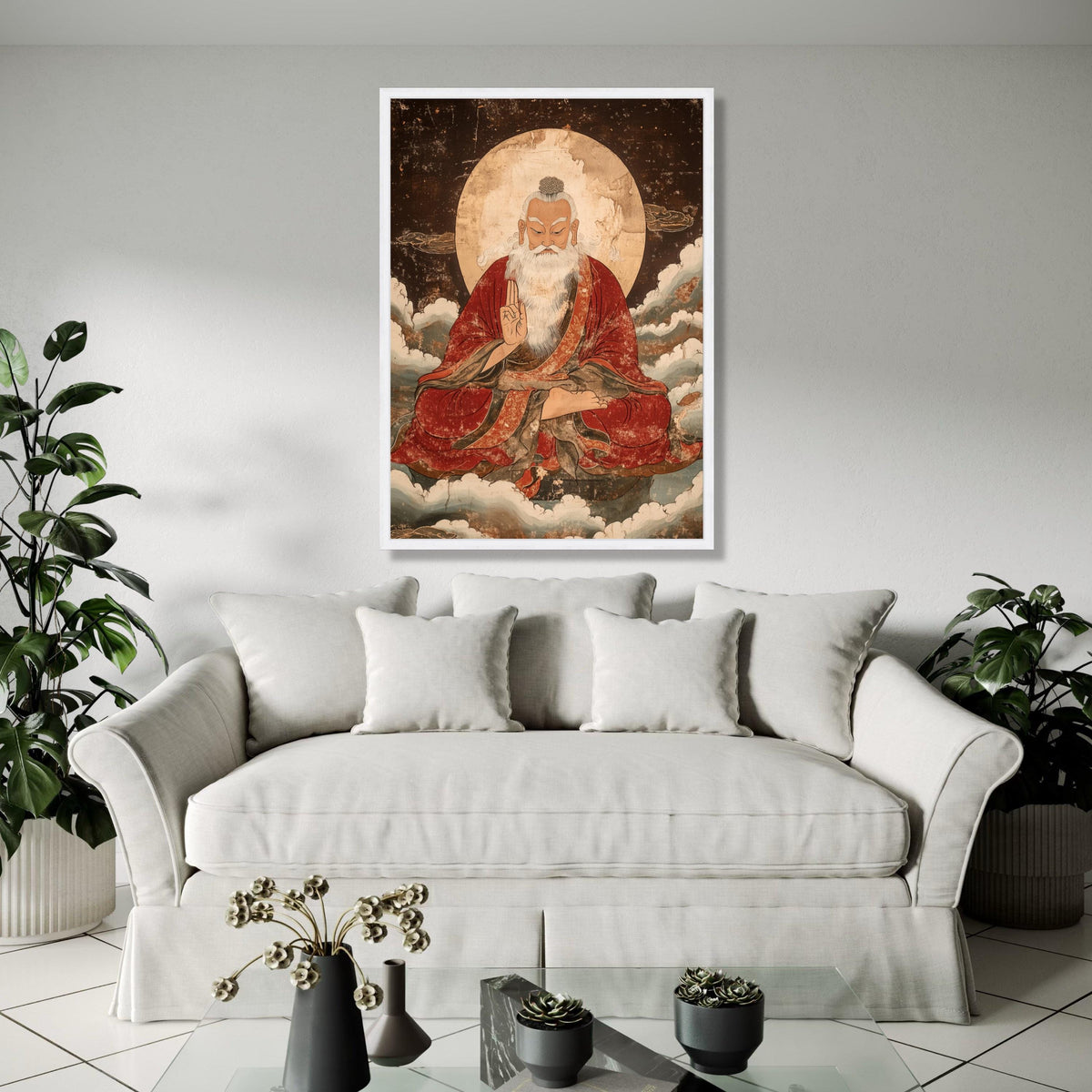 Ancient Taoist Sage Meditation Canvas, Vintage Spiritual Wall Art, Asian Zen Decor, Traditional Oriental Gift Art, Home Decor, Print