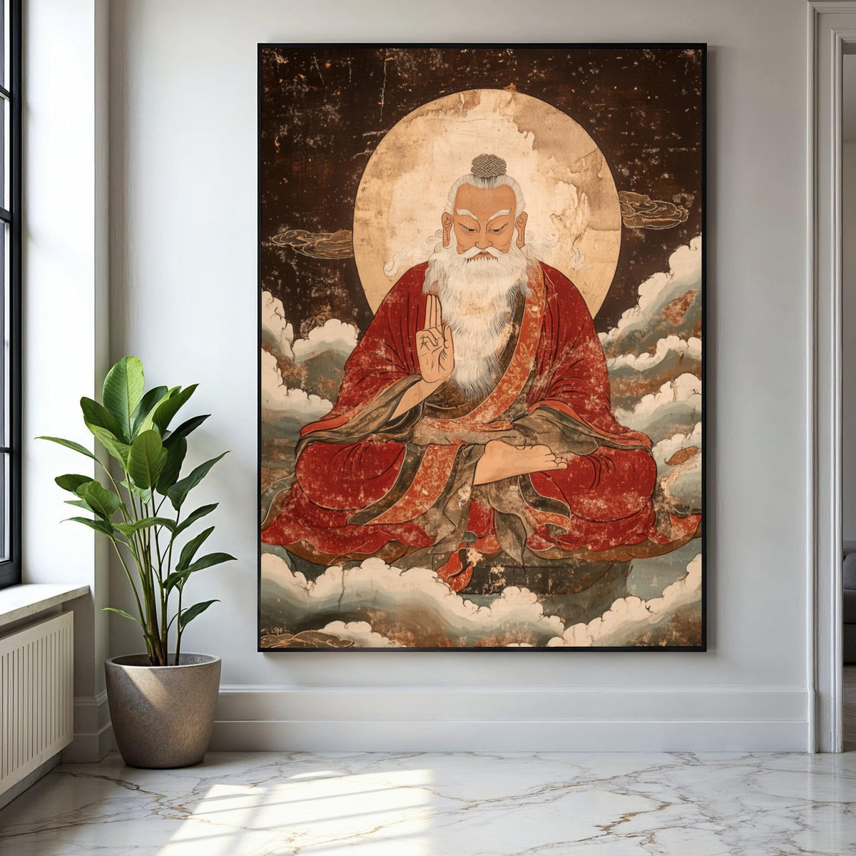 Ancient Taoist Sage Meditation Canvas, Vintage Spiritual Wall Art, Asian Zen Decor, Traditional Oriental Gift Art, Home Decor, Print