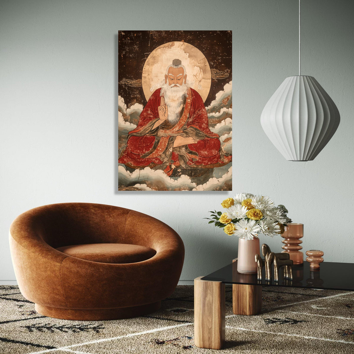 Ancient Taoist Sage Meditation Canvas, Vintage Spiritual Wall Art, Asian Zen Decor, Traditional Oriental Gift Art, Home Decor, Print