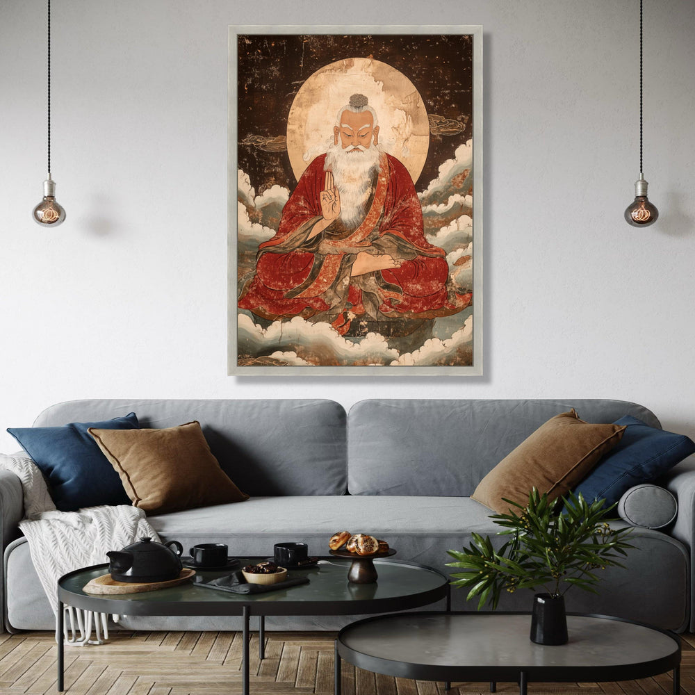 Ancient Taoist Sage Meditation Canvas, Vintage Spiritual Wall Art, Asian Zen Decor, Traditional Oriental Gift Art, Home Decor, Print