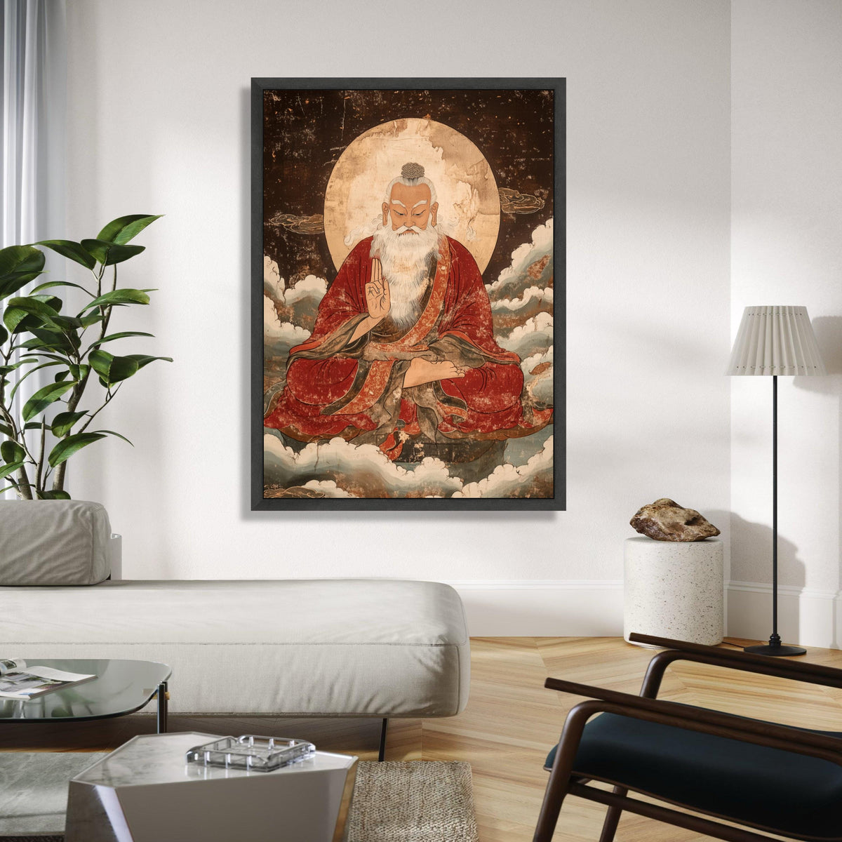 Ancient Taoist Sage Meditation Canvas, Vintage Spiritual Wall Art, Asian Zen Decor, Traditional Oriental Gift Art, Home Decor, Print