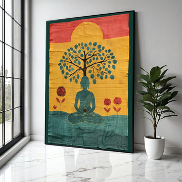Meditating Buddha Under Tree Canvas, Spiritual Wall Art, Zen Meditation Decor, Mindfulness Artwork, Peaceful Gift Art, Home Decor, Print