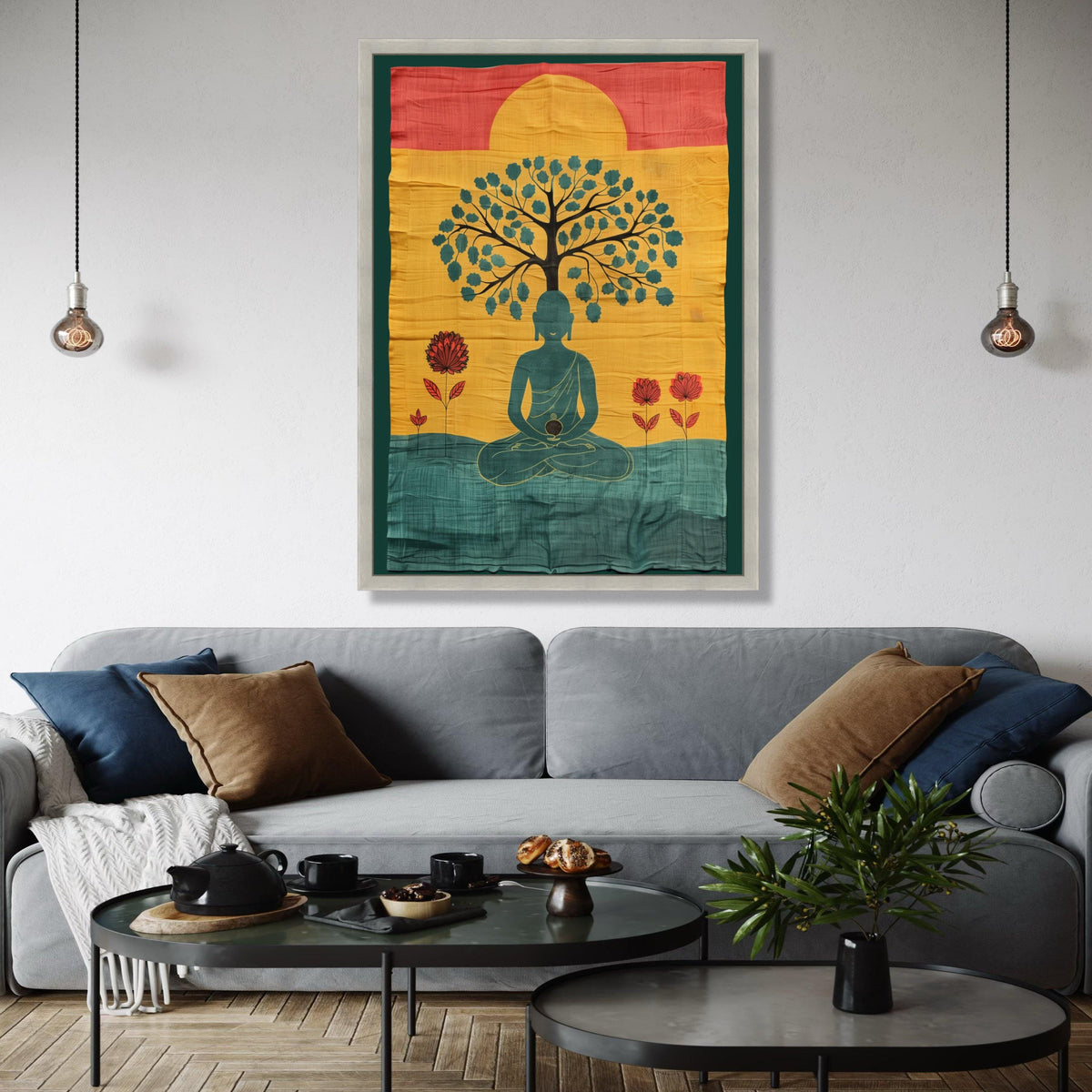 Meditating Buddha Under Tree Canvas, Spiritual Wall Art, Zen Meditation Decor, Mindfulness Artwork, Peaceful Gift Art, Home Decor, Print