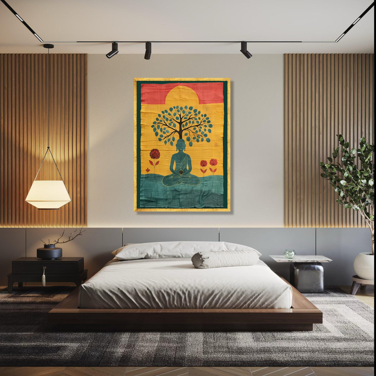 Meditating Buddha Under Tree Canvas, Spiritual Wall Art, Zen Meditation Decor, Mindfulness Artwork, Peaceful Gift Art, Home Decor, Print