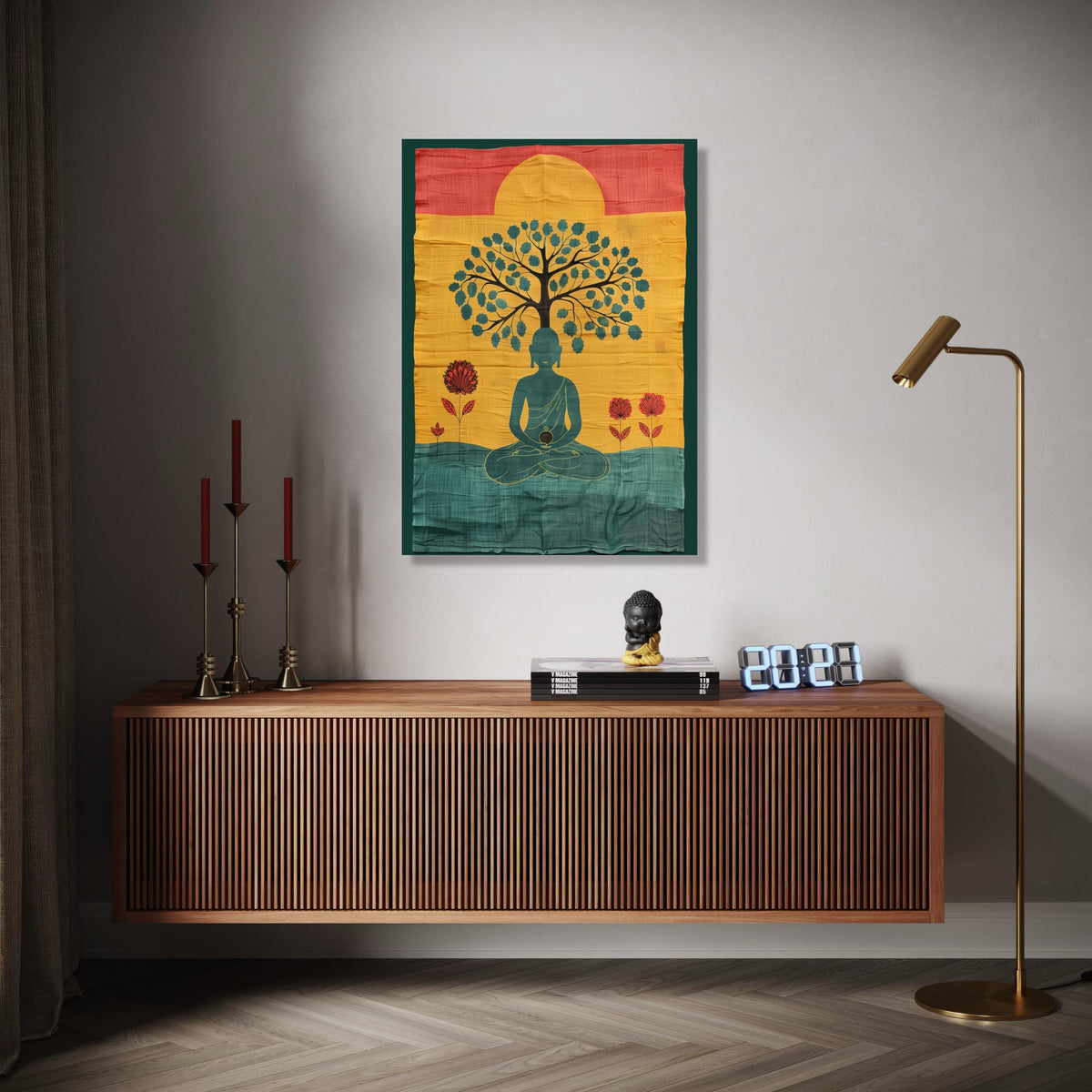 Meditating Buddha Under Tree Canvas, Spiritual Wall Art, Zen Meditation Decor, Mindfulness Artwork, Peaceful Gift Art, Home Decor, Print